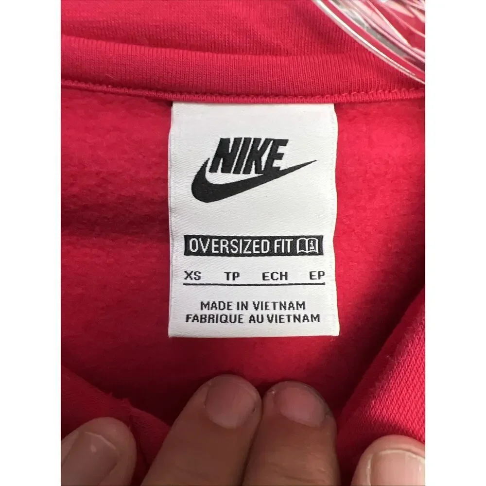 Women's NIke Metallic Oversized Fleece Hoodie XS Bery Red Zipper Pocket Pullover